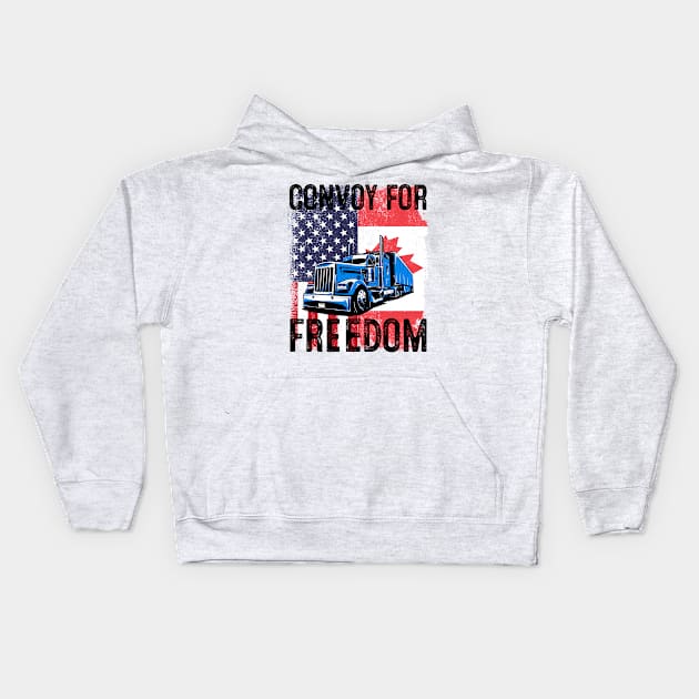 American Flag Canada Flag Convoy For Freedom 2022 Trucker Driver Kids Hoodie by nvqdesigns